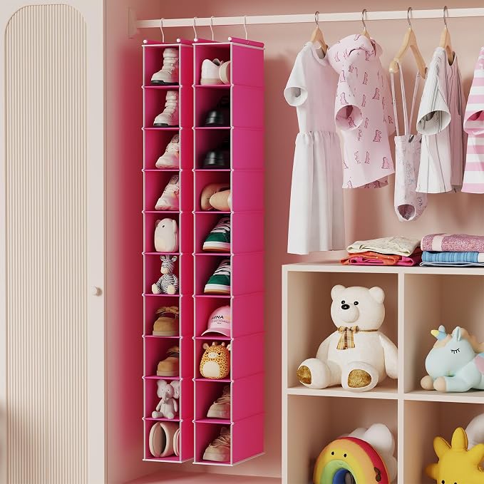 MAX Houser 2 Pack 10-Shelf Hanging Shoe Shelf Organizer, Hanging Shoe Storage for Closet, Slim Hanging Closet Organizer,10-Tier Narrow Hanging Storage Shelves or Baby Closet Room-Pink - Image 5