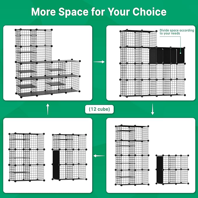 Wire Cube Storage Organizer, 12 Cubes Converted into 14 Cubes, Sturdy Metal Grids Storage Shelf Closet Shelving Units and Storage, Shelves for Bedroom LIvingroom Office - Image 4