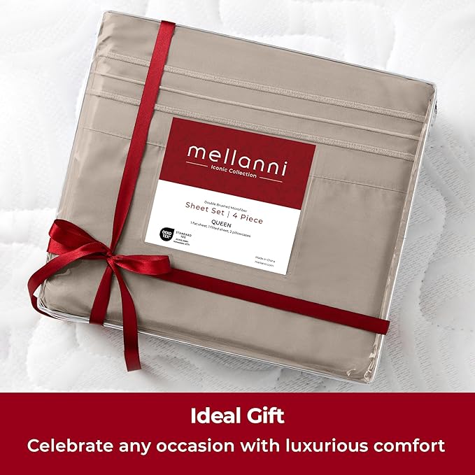 Mellanni Extra Deep Full Sheets - 4 PC Iconic Collection Bedding - Hotel Luxury, Ultra Soft, Cooling Bed Sheets - Wrinkle, Fade, Stain Resistant (Full, Tan)