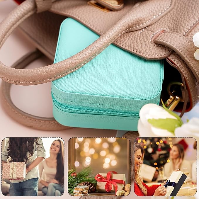 Neveika Portable Travel Mini Jewelry Box Leather Jewellery Ring Organizer Case Storage Gift Box Girls Women (4 colorx1). - Image 5