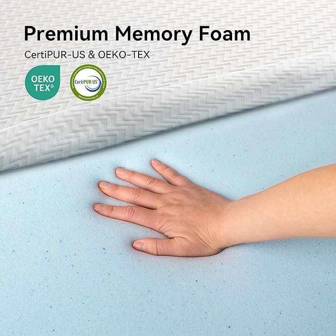 3 Inch Plush Queen Gel Memory Foam Mattress Topper, Cooling Bed Topper with Removable Cover, Soft & Pain Relief & Breathable, CertiPUR-US & Oeko-Tex Certified