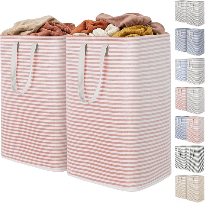 Lifewit 2 Pack Laundry Basket 80L Each, Collapsible Clothes Hamper with Reinforced Handles, Freestanding Waterproof Design for Bedroom and Laundry Room, Pink 160L Total by Lifewit