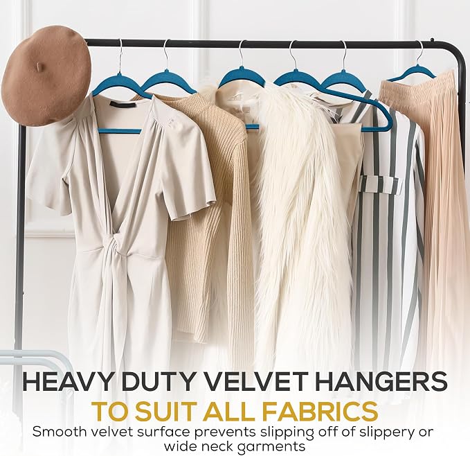 Techzoo Premium Velvet Hangers 50 Pack Ultra Thin Non Slip Adult Felt Space Saving Slim Suit Hanger for Closet Heavy Duty Coat Pants Jackets Dress Hangers 360° Swivel Hook Hold Upto 10 lbs Blue - Image 7