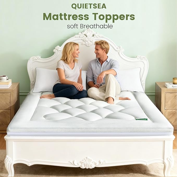 Mattress Topper Queen Size Mattress Pad,Viscose Made from Bamboo Mattress Cover,Pillow Top Mattress Topper for Back Pain Relief,Waterproof,Soft Mattress Pad(60x80 inch, White)