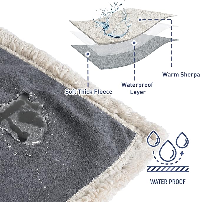 Catalonia Waterproof Blanket for Bed, Washable Leakproof Protector Cover, Reversible Throw Blanket for Couch Sofa, Stain Proof Blanket Pad, 80X90 inches, Grey