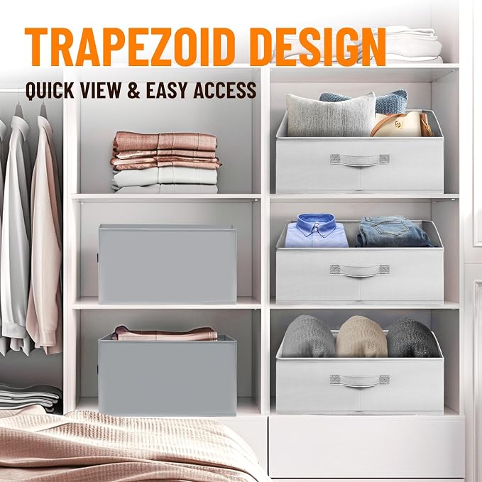 Criusia Closet Organizers Bins 6 Pack - Large Closet Shelf Organizer with Handles - Fabric Trapezoid Home Organization and Storage Baskets for Organizing Clothes Toy Blanket Towel Purse Hats - Image 4