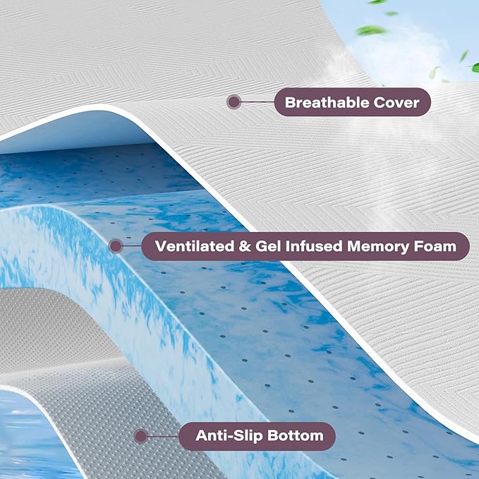 2 Inch Memory Foam Mattress Topper King Size with Removable Soft Cover Ventilated Breathable Cooling Mattress Pad Portable Bed Topper for Back Pain and Pressure Relief, CertiPUR-US Certified