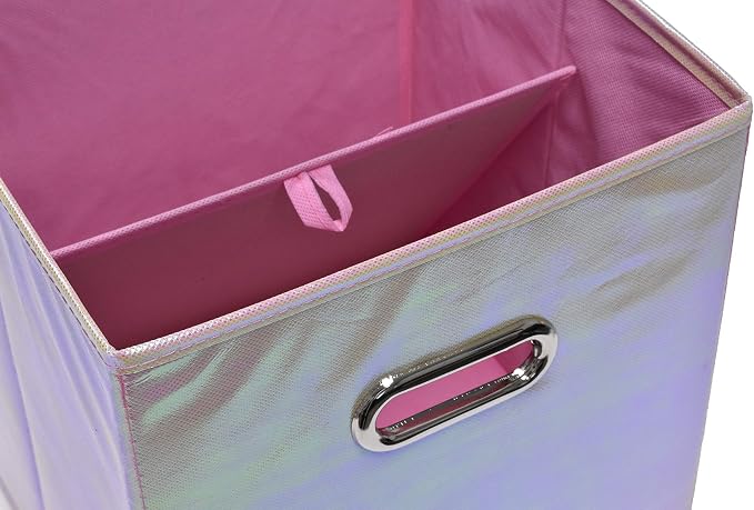 Handy Laundry 6-Pack Foldable Cube Storage Bins – Decorative Collapsible Organizer for Shelves, Closets, Underbed, Clothes, or Kids’ Toys (Shiny Pink) - Image 4
