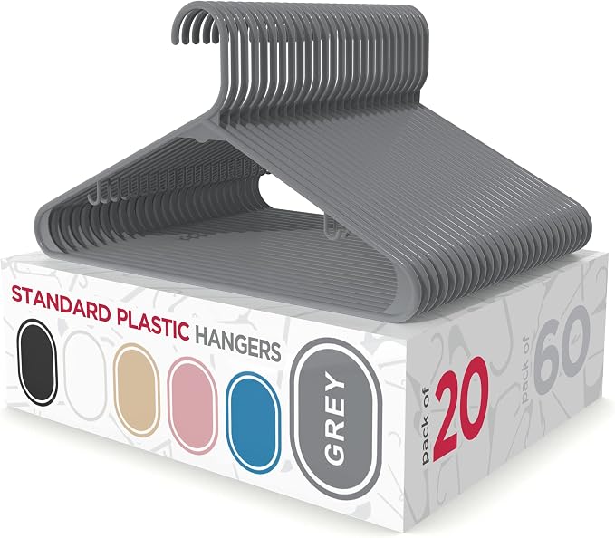 Sharpty Plastic Hangers Clothes Hangers for Clothing, Closet, Coats & Shirts - Durable, Thick, Tough & Space Saving - for Everyday Standard Use, Room Essentials & Basics - 20 Pack - Grey by Sharpty