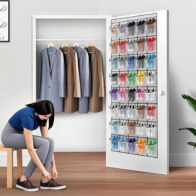 40 Large Mesh Pocket Over the Door Shoe Organizer,Hanging Shoe Rack for Door,Hualleko Shoes Organizer Hanger with Large Capacity, Shoes Storage Holder Sturdy Non-woven Fabric - Stores 20 Pairs (White) - Image 5