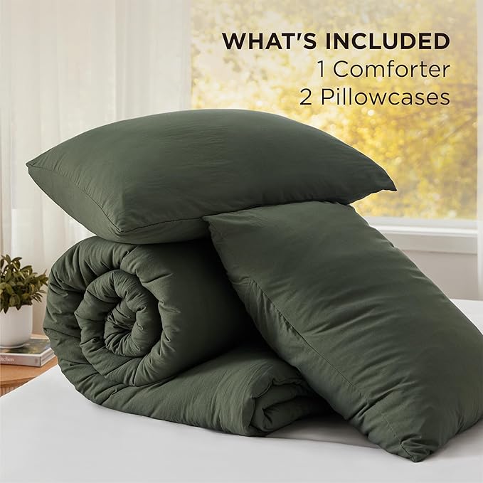 Bedsure Super King Comforter Set, Dark Green Soft Prewashed Bedding for All Seasons, 3 Pieces GentleSoft™ Bed Set, 1 Lightweight Comforter (120"x120") and 2 Pillowcases (20"x36")