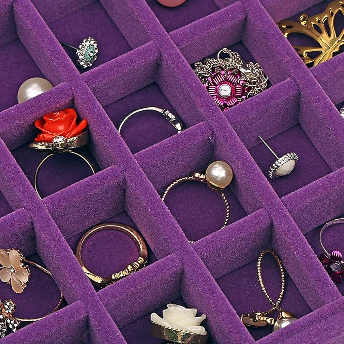 24 Grids Velvet Glass Ring Earrings Jewelry Box Earrings Organiser Storage Holder Display Case - Image 4