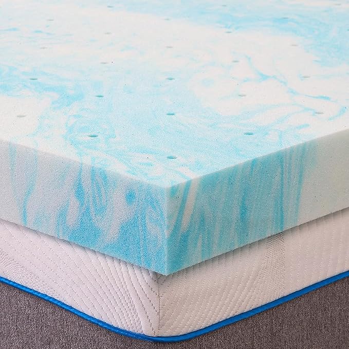Mattress Topper for Twin Bed, Gel Swirl Memory Foam Soft Bed Topper for Back Pain, 2 inch, Light Blue