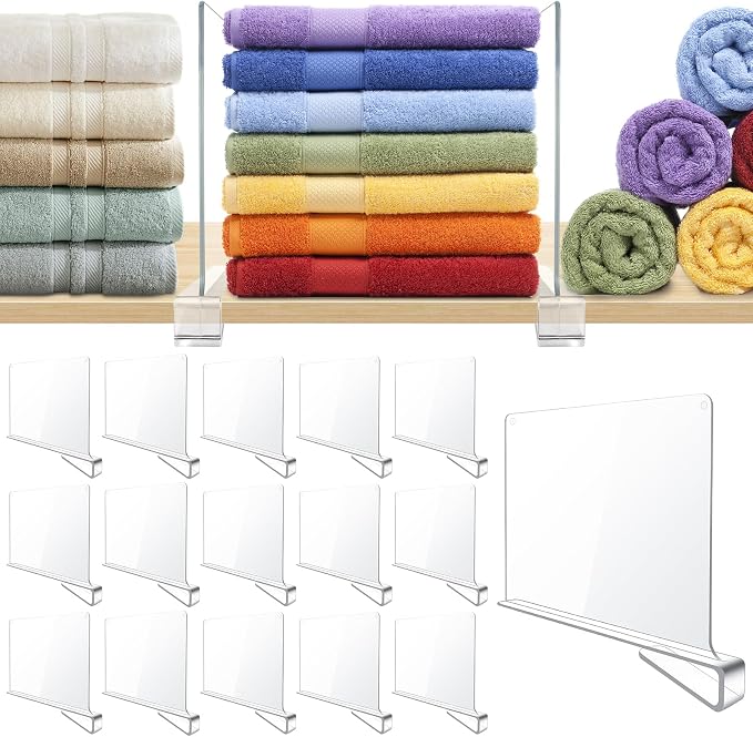 BAUMFEUER 16 Pack Clear Acrylic Shelf Dividers for Closet Shelf Organizer of Bedroom Kitchen Office Bathroom Organizer for Clothes Books Hats and Handbags by BAUMFEUER