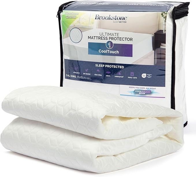 Brookstone Ultimate Mattress Protector with Cool Touch - Premium Polyester and Polyethylene Fabric for Optimal Comfort and Protection - Cooltouch Fiber for Hot Sleepers - Queen Size, White