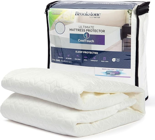 Brookstone Ultimate Mattress Protector with Cool Touch - Premium Polyester and Polyethylene Fabric for Optimal Comfort and Protection - Cooltouch Fiber for Hot Sleepers - Queen Size, White