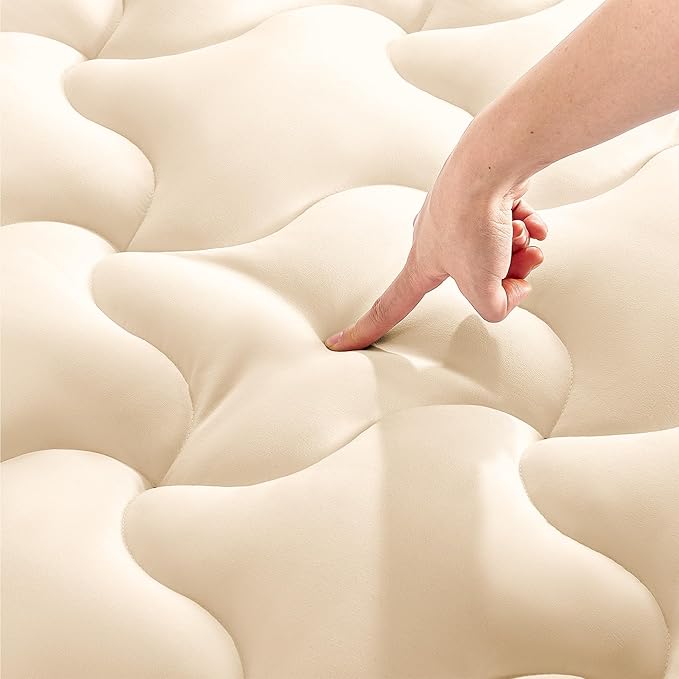 SLEEP ZONE Full Size Soft Mattress Pad, Quilted Fitted Mattress Cover for Bedroom, Fluffy Down Alternative Mattress Protector, Deep Pocket 8~21 inch, Machine Washable (Beige, Full)