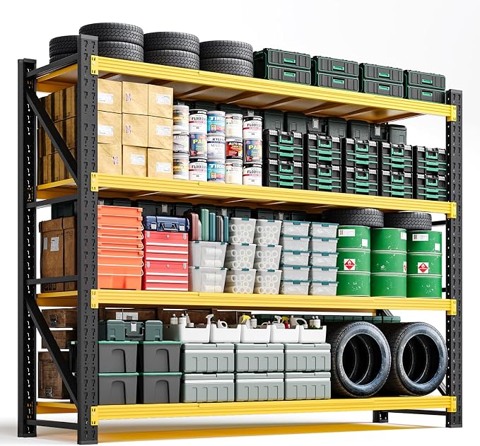 Letaya 6000LBS Heavy Duty Storage Shelves,79" W Metal Garage Shelving Units,4 Tier Large Tall Industrial Shelving,Adjustable Utility Rack Shelf for Warehouse,Basement (Yellow, 79" W x 24" D x 79" H) by LetayaMetalCabinets
