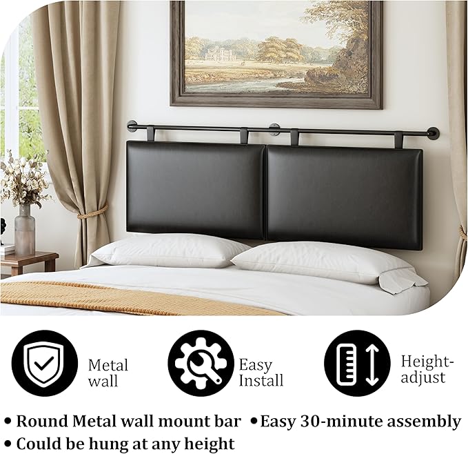 BSHOMGI Queen Headboard Only, Wall Mounted Hanging Upholstered Bed Head Board Sturdy and Durable Solid Wood Bed headboard, Fabric Headboards Adjustable(Black, Queen)