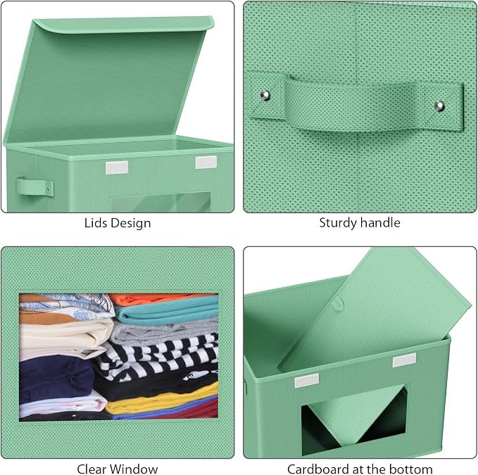Univivi Collapsible Stackable Storage Bins with Lids [4-Pack] Foldable Fabric Closet Organizer Basket, Closet Organizers and Storage Cube Storage Bin for Home, Office, Bedroom (Green) - Image 5