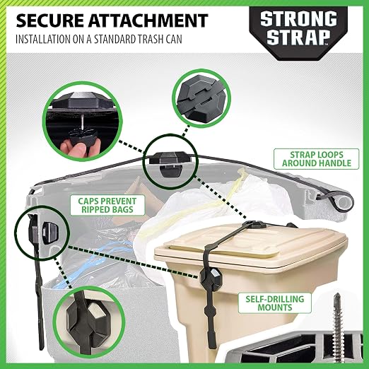 Blazer Brand Strong Strap Lid Lock for 32–96 Gallon Garbage Cans (1 Starter Kit) Long Lasting, No Tools Required, Stretch to Latch, Mitigate Pests, Wind, Overflow, and Spillage - Image 8