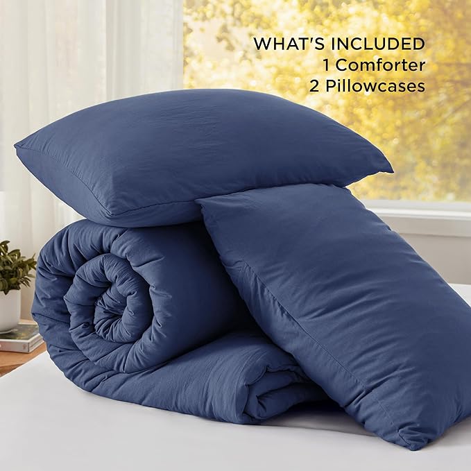 Bedsure California King Comforter Set, Navy Soft Prewashed Bedding for All Seasons, 3 Pieces GentleSoft™ Bed Set, 1 Lightweight Comforter (104"x96") and 2 Pillowcases (20"x36")