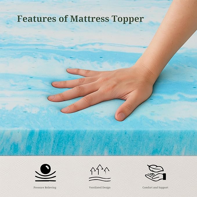 Memory Foam Mattress Topper California King - 3 Inch Gel Infused Bed Toppers, Pressure Relief Mattress Pad, CertiPUR-US Certified