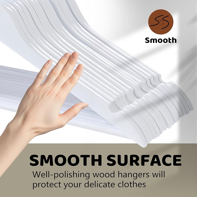 Edergoo Wooden Hangers 30 Pack, Smooth Wood Hangers with 360° Swivel Hook & Notches, Slim Coat Hanger Wooden for Closet, White - Image 4