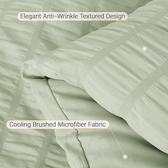 MUXHOMO 5 Pieces Twin Comforter Set, Seersucker Bed in a Bag Twin Size, All Season Luxury Bedding Set with Comforter, Flat Sheet, Fitted Sheet, Pillowcase & Sham, Light Green