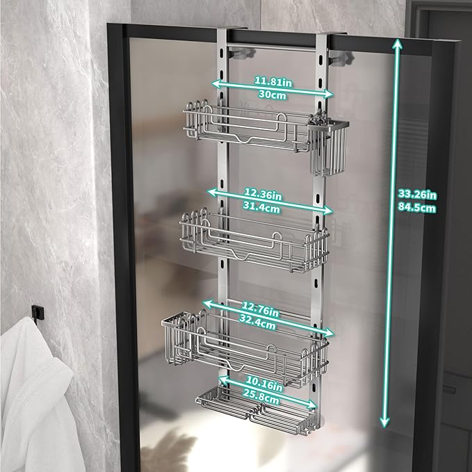 HapiRm Hanging Shower Caddy Organizer - Shower Shelf with 22 Hooks and 2 Toothbrush Holders, No Drilling Adjustable Hanging Bathroom Organizer - Silver - Image 5