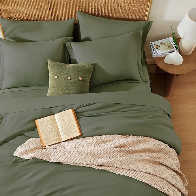 WRENSONGE Twin XL Comforter Set, 5-Piece Olive Green Bedding Collection with Sheets and Pillowcases