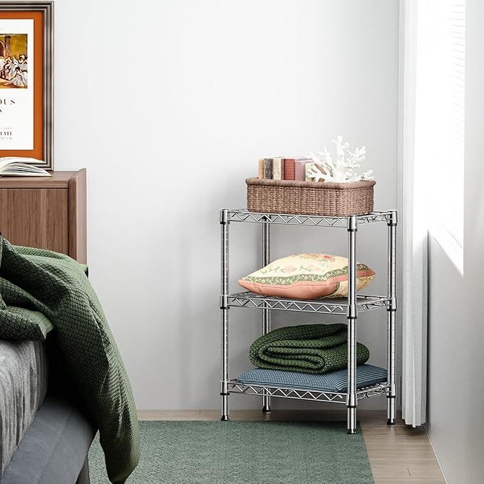 M MZG 750 lbs 3 Tier Shelf Metal Storage Shelves Wire Rack Closet Organizers with PP Board for Garage Kitchen Bathroom Laundry Chrome 11.8" D x 21.7" W x 28.6" H - Image 5