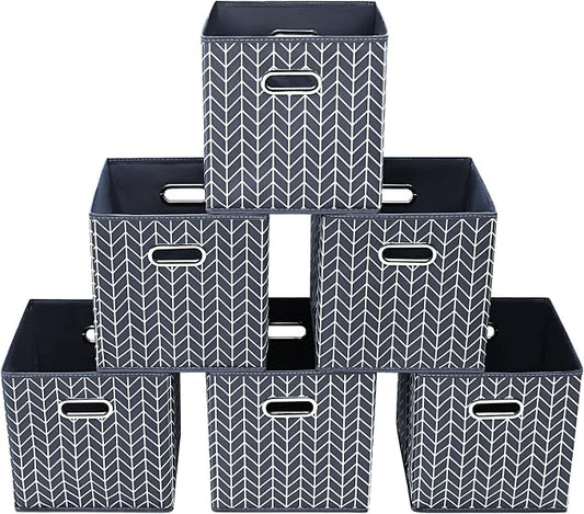 11 Inch Cube Storage Bins , Fabric Cube Organizer Bins with Handle, Foldable Cube Bins for Cloth or Accessary Storage, 11x11x11 set of 6,（Gray Wave） by Yunkeeper