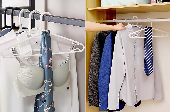 Plastic White Hangers 50 Pack, Light Weight Durable Clothes Hangers G-Shape Hangers Standard Size Ideal for Tank T-Shirts Dresses Jackets Suits Blouses Ties Leggings - Image 5