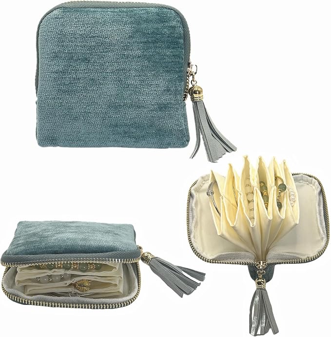 Small Travel Jewelry Case - Jewelry Travel Organizer Bag with Tassel Zipper for Bracelets, Necklaces, Bangles, Jewelry Organizer Storage Bag Gift for Women Girls - LJB001-Mint Blue by ToLoveToLife