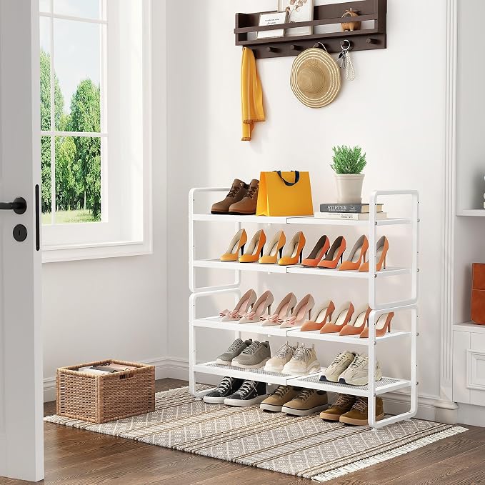 SNTD Shoe Rack - Expandable Shoe Organizer for Closet, Adjustable Metal Shoe Shelf Storage, Stackable Long Shoe Stand Holder for Garage, Entryway, Door Entrance (White, 4-Tier) - Image 2