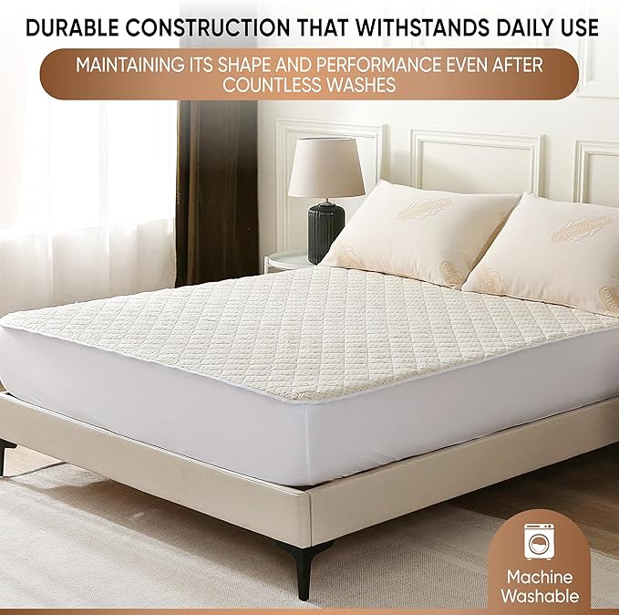 Luxury Quilted Organic Cotton Mattress Protector King Size - Premium 380 GSM Waterproof & Breathable Pad - Deep Pocket Fitted Cover - Soft & Silent Protection