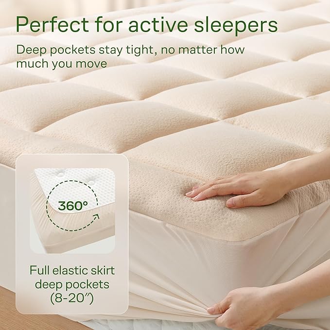 Ultra Soft King Size Mattress Topper - Viscose Made from Bamboo Pillow Top Mattress Pad for Back Pain Relief - Naturally Cooling for Hot Sleepers, Beige