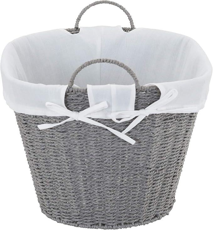 Household Essentials ML-7267 Decorative Wicker Laundry Basket with Handles and Removable Liner | Grey - Image 4