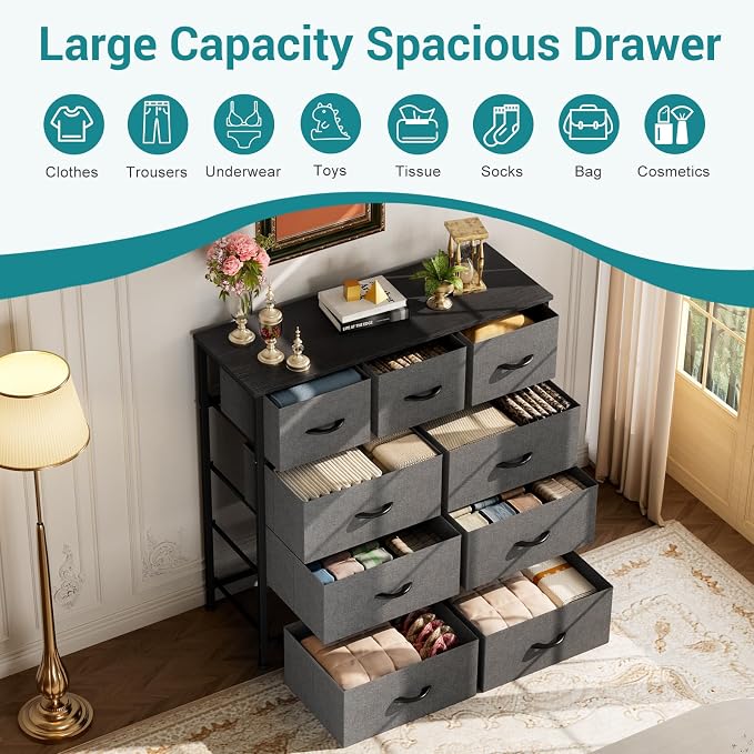 OLIXIS 9 Drawers Storage Organizers Units, Closet Organizers and Storage for Clothes, Fabric Storage Drawer for Living Room, Chest of Dresser in 39.4" D x 11.8" W x 39.9" H, Grey - Image 5