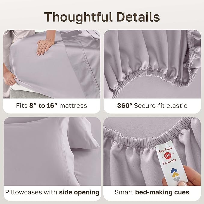 California Design Den King Size Sheet Set - 100% Cotton, Luxury 600 Thread Count Deep Pocket King Sheets, Durable Bedding with Sateen Weave - Lavender