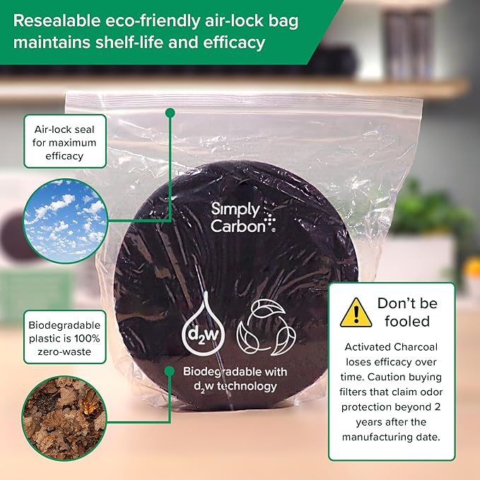 2 Years Supply Extra Thick Filters for Kitchen Compost Bins - Longer Lasting Activated Charcoal - Universal Size Fits ALL Compost Bins up to 7.25" Filter Size - Replacement Set of 6 (by Simply Carbon) - Image 5