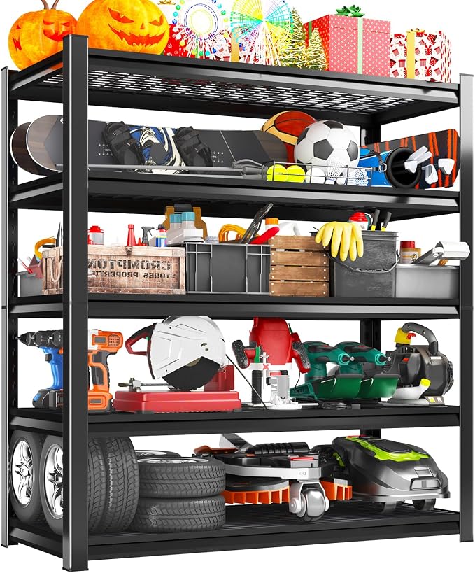 Garage Storage Shelves 5-Tier,Garage Storage System Shelves Adjustable,Storage Shelving for Basement,Pantry,Kitchen,Warehouse (1, 72" H x 59" W x 20" D) by LBVSKKSteelProducts