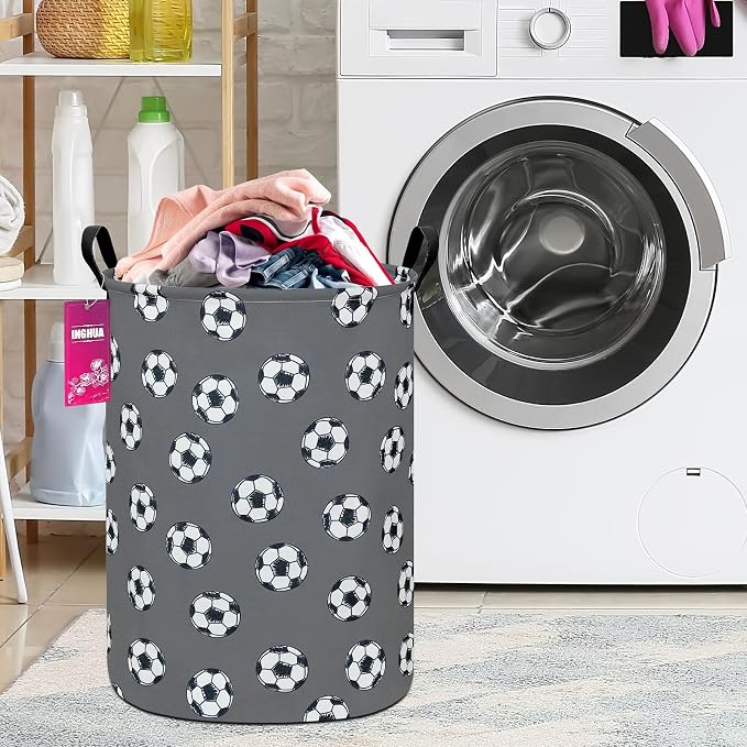 Laundry Hamper Large Canvas Fabric Lightweight Storage Basket/Toy Organizer/Dirty Clothes Collapsible Waterproof for College Dorms, Boys and Girls Bedroom,Bathroom(grey football) - Image 4