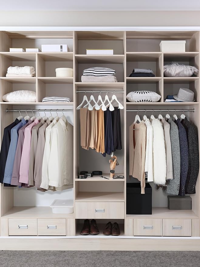 HOUSE DAY High-Grade Solid Wood Coat Hangers for Women, Wide Shoulder Wooden Hangers, Suit Hangers with Non Slip Pants Bar, Smooth Finish 360° Swivel Hook for Dress, Heavy Clothes Hangers 6 Pack White - Image 8