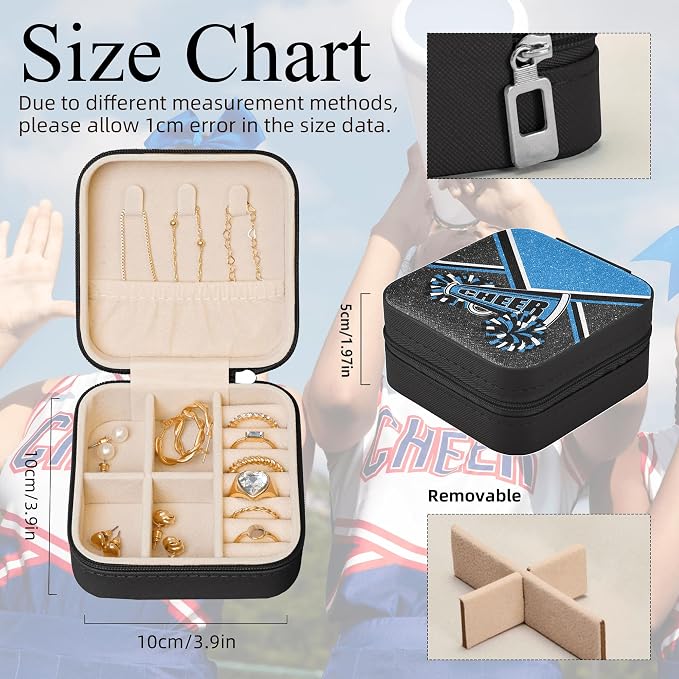 Cheerleader Travel Jewelry Case, Cheer Travel Jewelry Box for Women, Mini Jewelry Travel Case for Cheer Team, Cheerleader Gifts for Girls (Blue) - Image 2