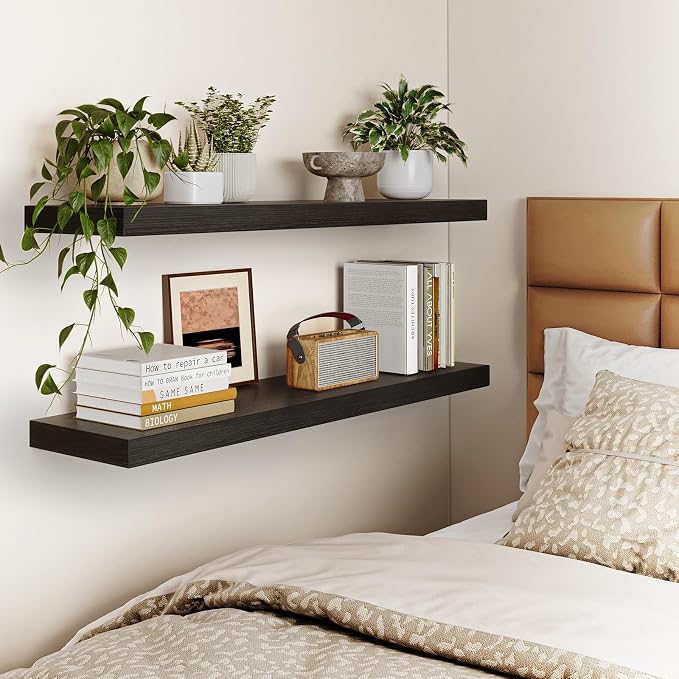 Fixwal Floating Shelves for Wall, 35" Long Heavy Duty Wall Mounted Rustic Wood Shelves for Living Room, Bedroom, Bathroom and Kitchen, Wall Shelves for Storage, Books, Room Decor (Black, Set of 2) - Image 6