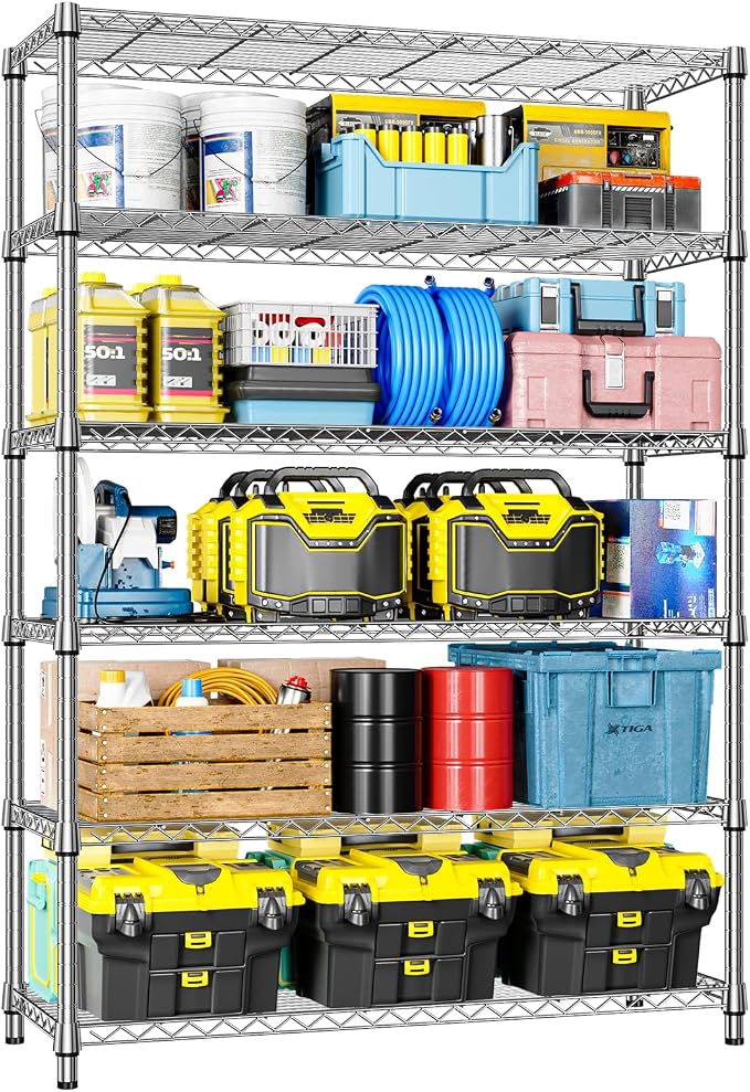 IZEUK 6-Tier Heavy Duty Metal Wire Shelving Unit, Adjustable Storage Rack Organizer for Garage, Kitchen, Office, Pantry, Warehouse (Chrome, 17.7" D x 47.2" W x 82.7" H) by IZEUK