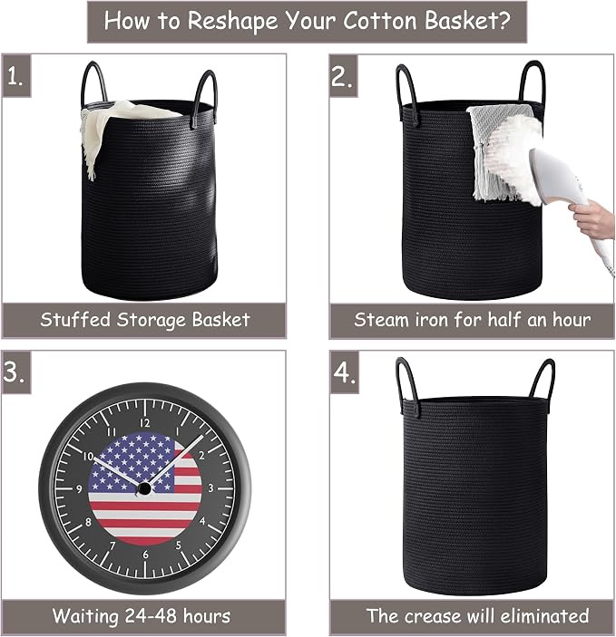 80L Extra Large Black Laundry Hamper Tall Woven Rope Laundry Basket for Clothes Modern Blanket Storage Basket in Living Room Bedroom 16"L x 16"W x 22"H - Image 7