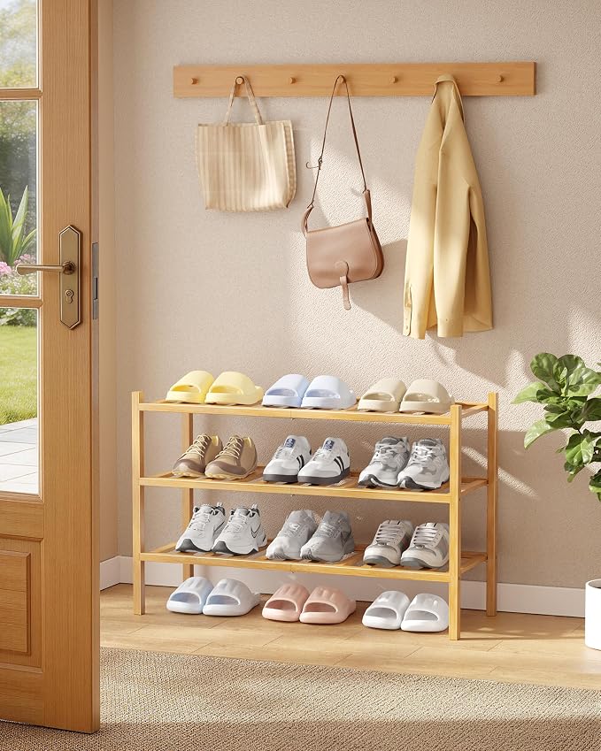 Kitsure Bamboo Wooden Shoe Rack for Closet - Stackable Shoe Organizer with Modular Structure, Space-Saving Shoe Shelf for Entryway, Living Room, Bedroom, 26.8" x 11" x 18.9", Natural - Image 2